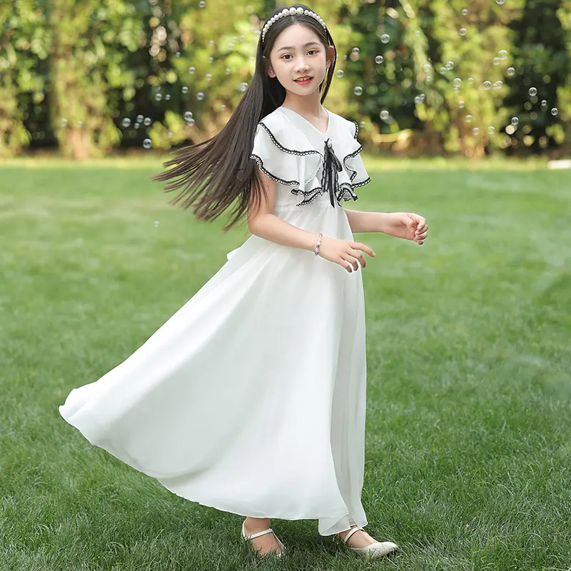 New chiffon girls' dress, vacation style princess dress, girls' party dress