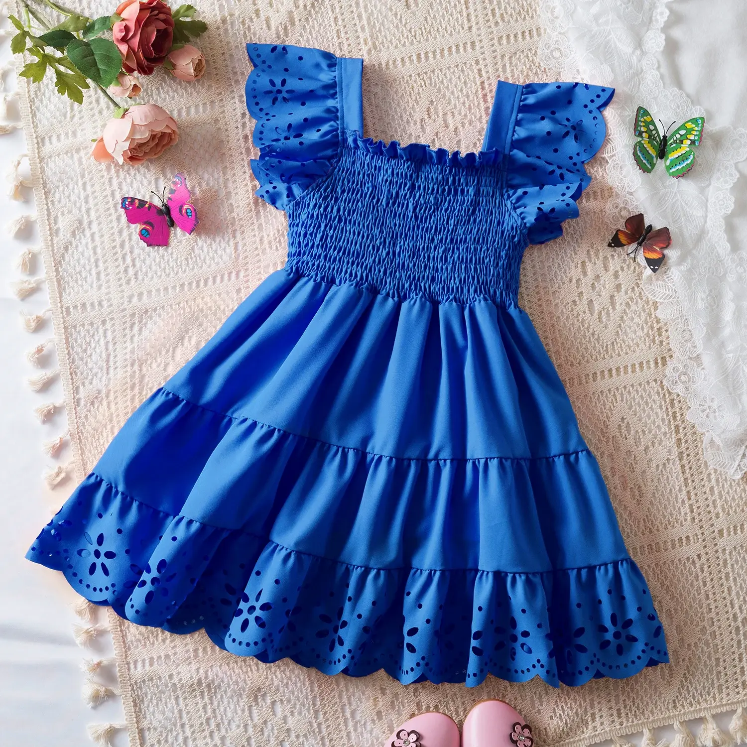 Cute Baby Girls Dress Summer New Girls' Clothing Ruffle Sleevele Princess Frocks Hollow Out Fashion Birthday Party Kids Dresses