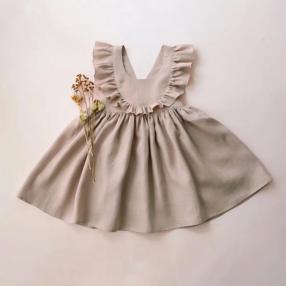 Cute Toddler Girl Dress For Party Pink Summer Baby Girl Dress Linen Cotton Girl Clothes