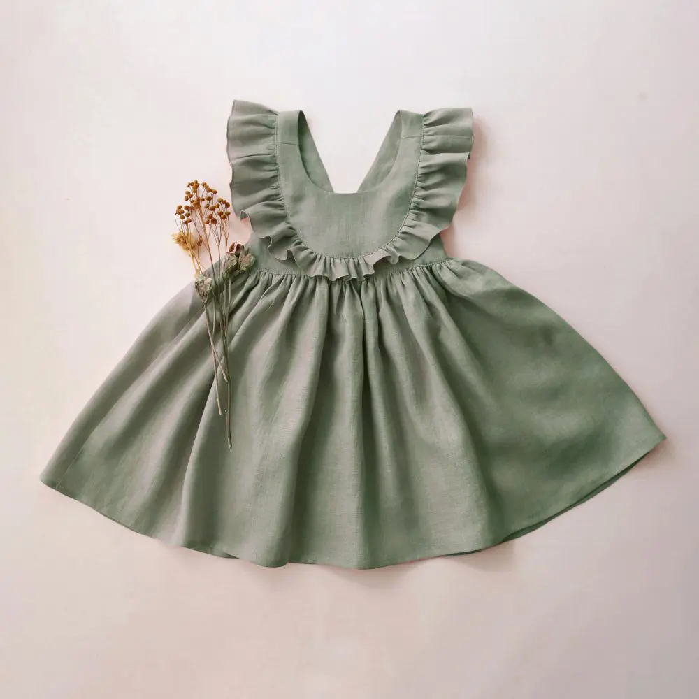 Cute Toddler Girl Dress For Party Pink Summer Baby Girl Dress Linen Cotton Girl Clothes