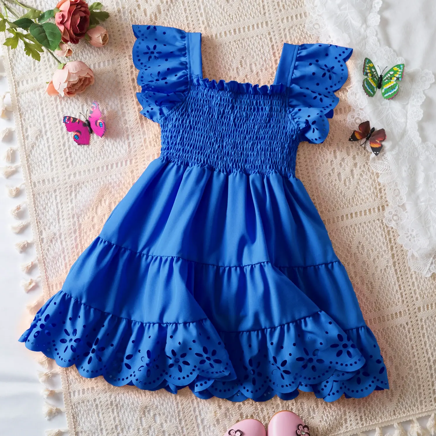 Cute Baby Girls Dress Summer New Girls' Clothing Ruffle Sleevele Princess Frocks Hollow Out Fashion Birthday Party Kids Dresses