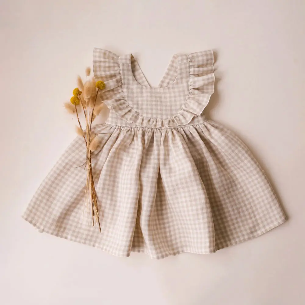 Cute Toddler Girl Dress For Party Pink Summer Baby Girl Dress Linen Cotton Girl Clothes