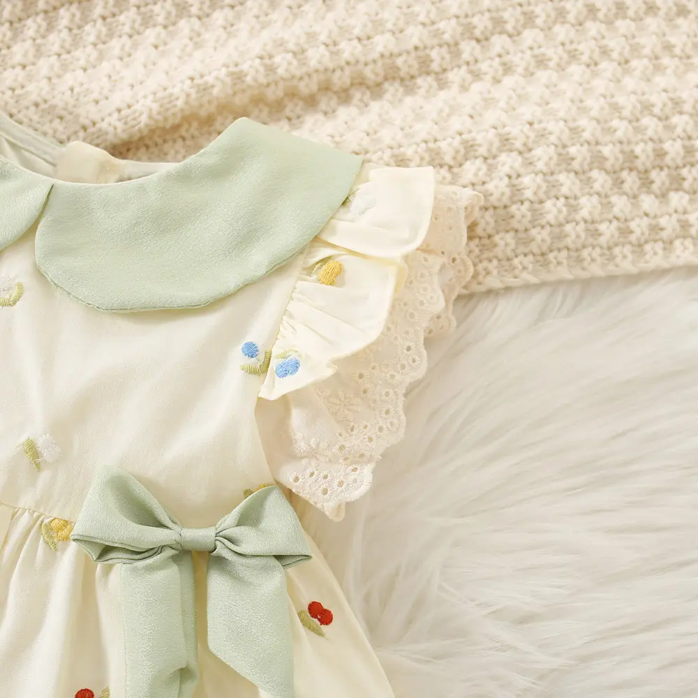 Summer New Baby Girls Dress Sweet Princess Dress A-Line Dress Lace Lace Pleated Bow Flower Embroidery Sweet Princess Dress