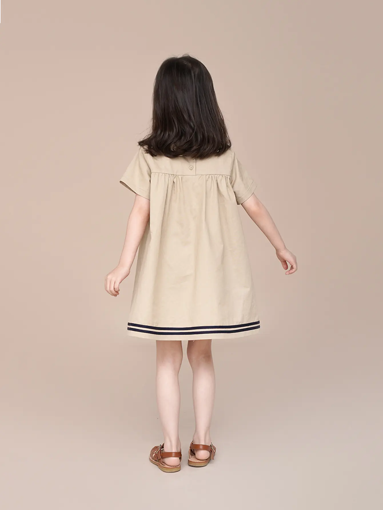 Humor Bear Summer Girl's Dress Solid Color Navy Collar Short-sleeved Fashion Casual Princess Dress Children Kids Clothing