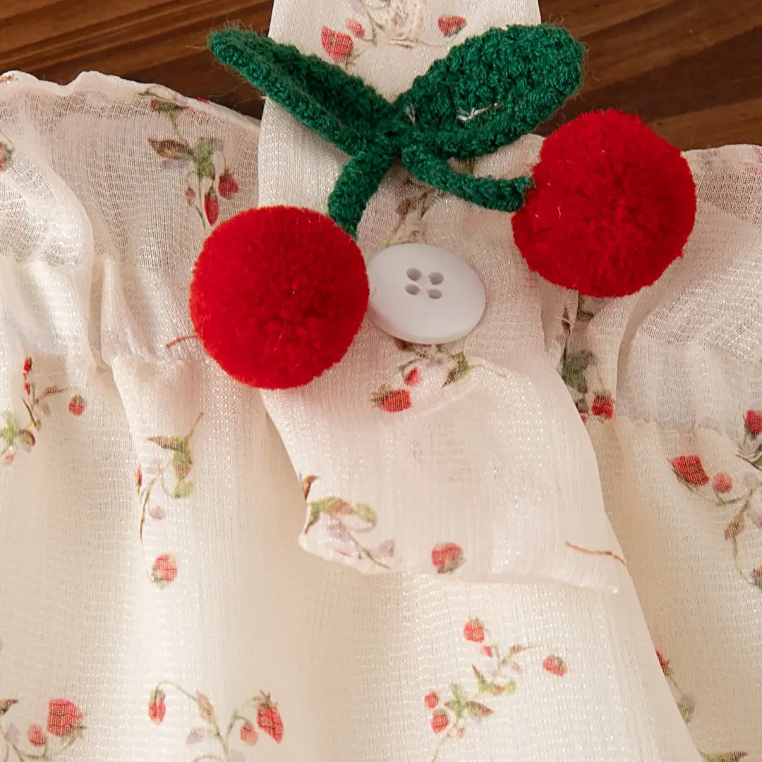 Baby Girl Dresses Summer Full Printed Floral Cherry Halter Girl Dresses Cute Cotton Multi Layer Girl Princess Dresses