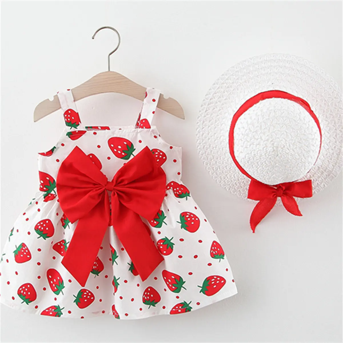Summer New Girls' Dress Baby Girl Dress Korean Version Floral Dress Baby Stylish Cotton Dress Bow Tie Hat Included