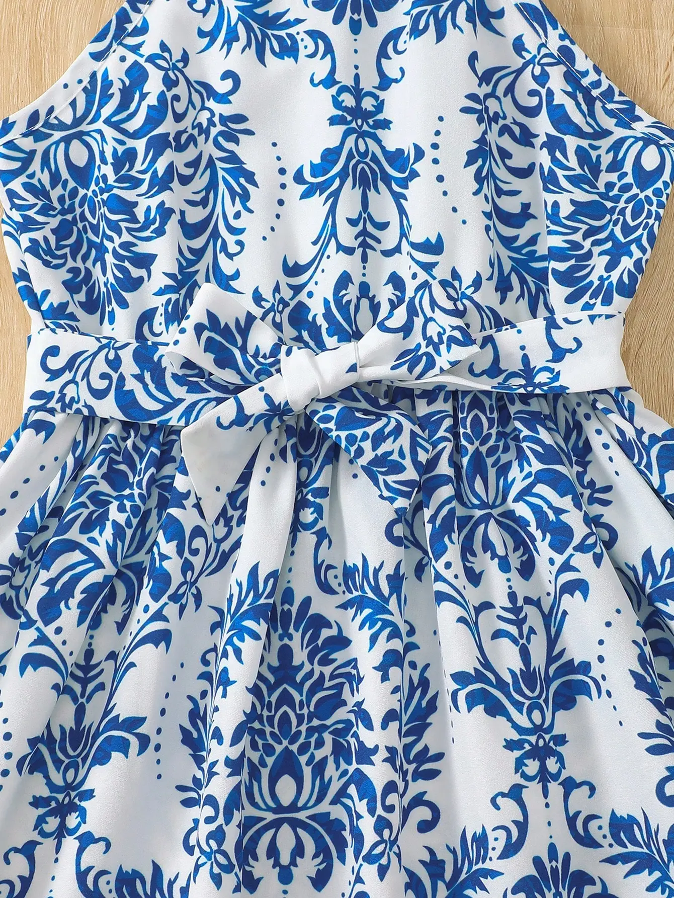 Young Girl Vacation Halter Neck Printed A-Line Sleeveless Dress, Perfect For Summer & Beach Holiday