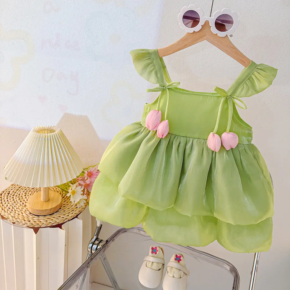 Baby Girl Dresses Summer Tulip Mesh Halter Girl Dresses Cute Multi Layer Girl Princess Dresses Baby Clothes Girl