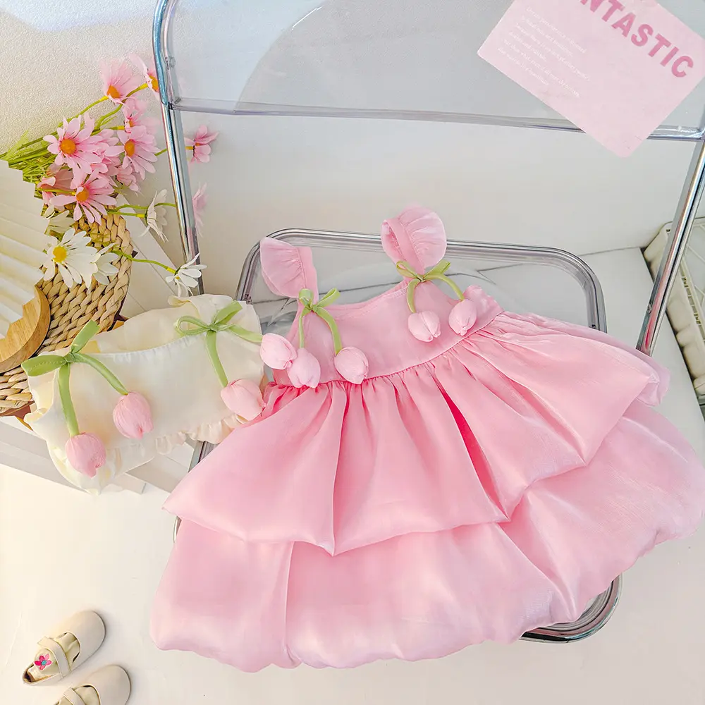 Baby Girl Dresses Summer Tulip Mesh Halter Girl Dresses Cute Multi Layer Girl Princess Dresses Baby Clothes Girl