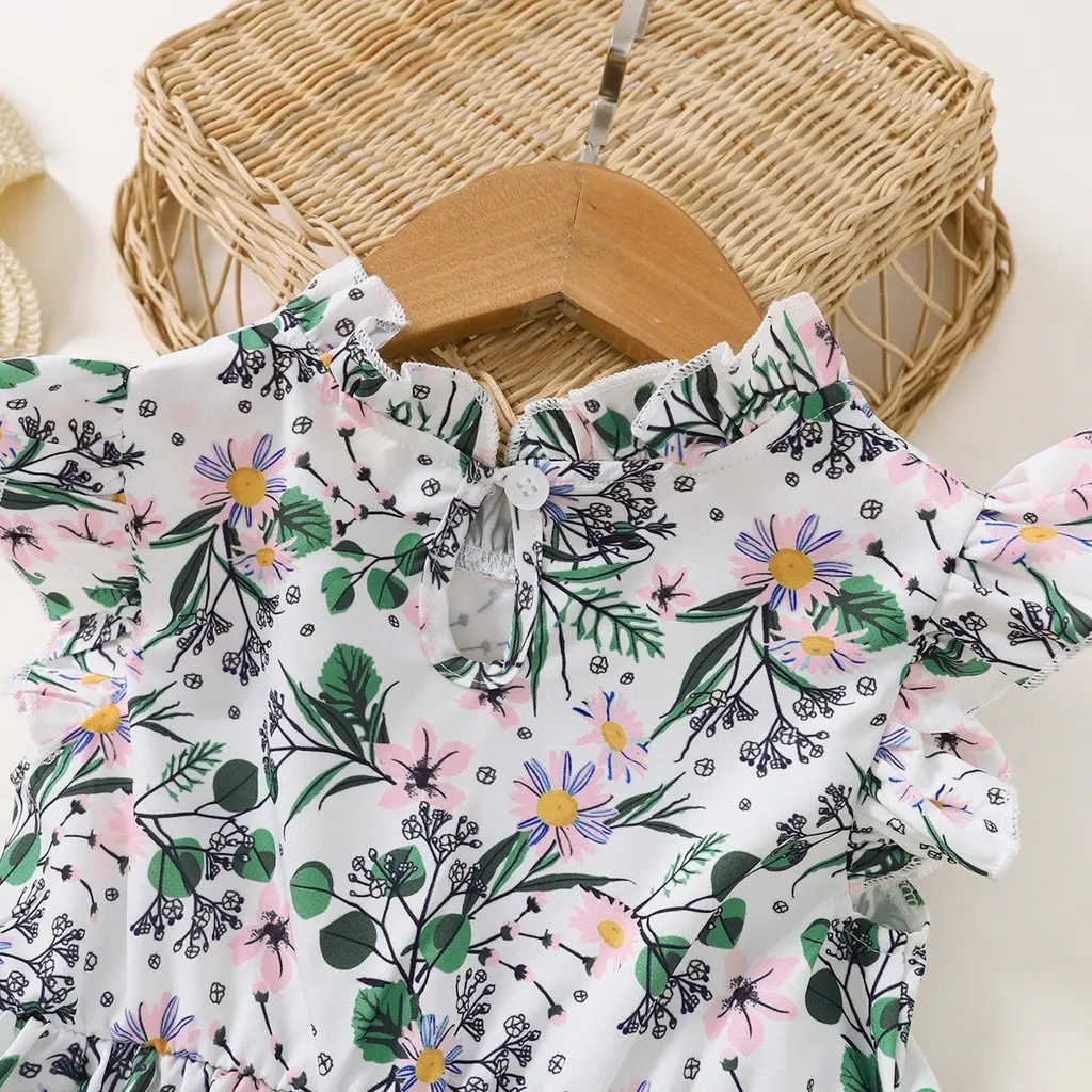 1-6 Years Kids Baby Girl Daily Dress Flowers Print Sleeveless Retro Style Lovely A- Line Summer Children Holiday Party Dresses