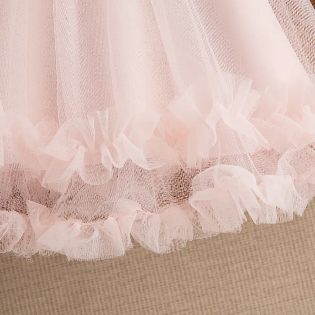 Baby Girl Pink Dress Flower Sweet Sleeveless Feather Gauze Princess Dress Wedding Party Dress for Kids Girl