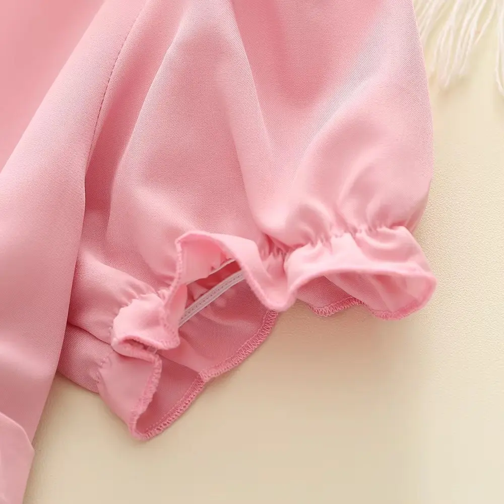 Humor Bear Sweet summer dress Bowknot  Puff sleeves A-lineskirt Birthday party costume Kids' clothing