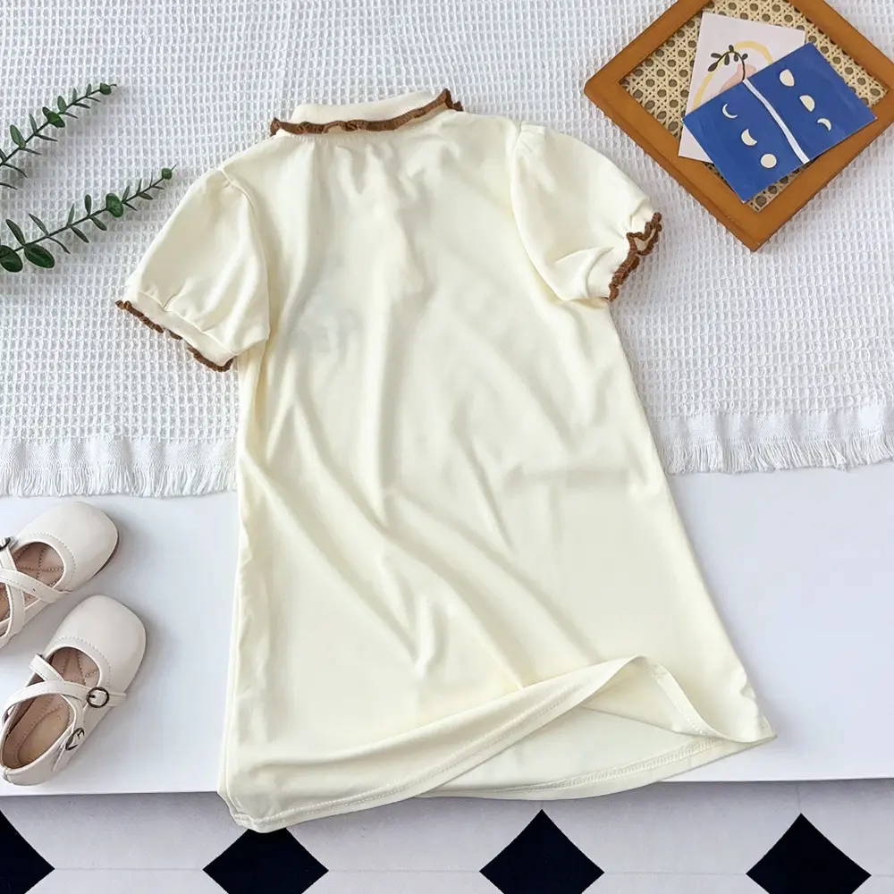 Summer Kids Casual Short Sleeve Turn-down Collar Cartoon Pattern Dress 1 Pc 2-6 Years Girls Fashion Sweet Cute Clothes