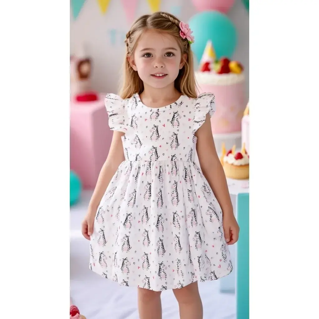 New Kids Girl Dress Cute Zebra Summer Sweet Casual Cartoon Rainbow Fashion Birthday Party Toddler Girl Dresses 2 3 4 5 6 7 Yrs