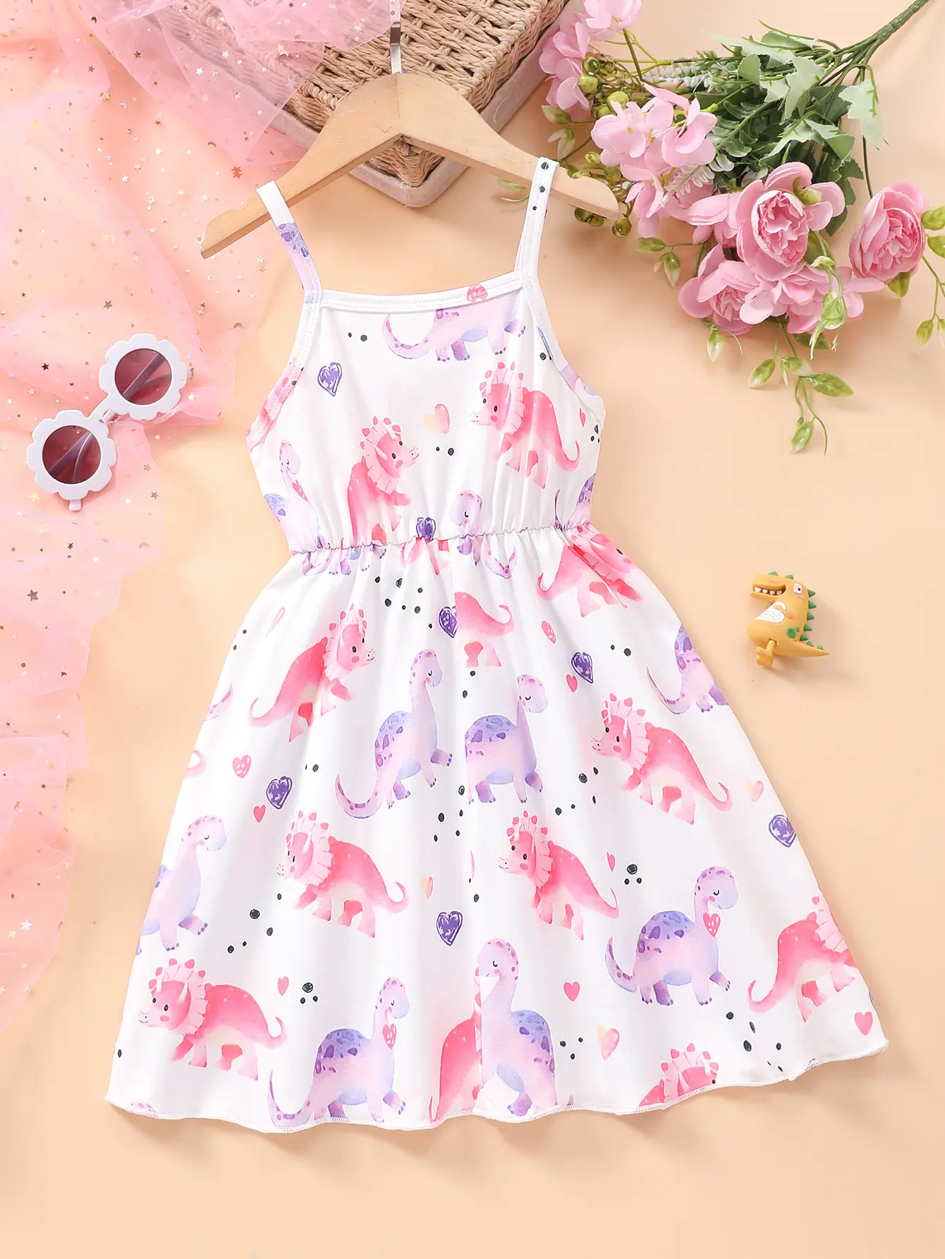 Toddler Girls Dresses Girl Spring Summer Outfits Casual Cartoon Dinosaur Print Cute Dress