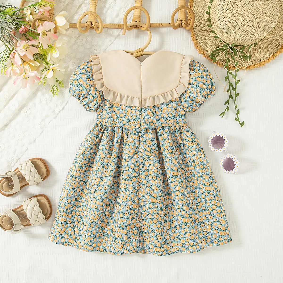 Baby Girls' Dress Summer Outfit New Children's Korean Version Doll Collar Children's Skirt Bow Western-Style Princess Skirt