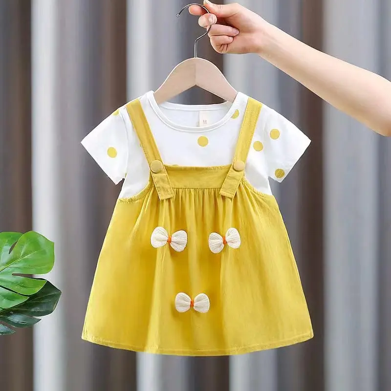 Baby Girl Clothes Summer Polka Dot Print Cute Three-Dimensional Bow Decoration Baby Dresses Sweet Birthday Party Baby Clothes