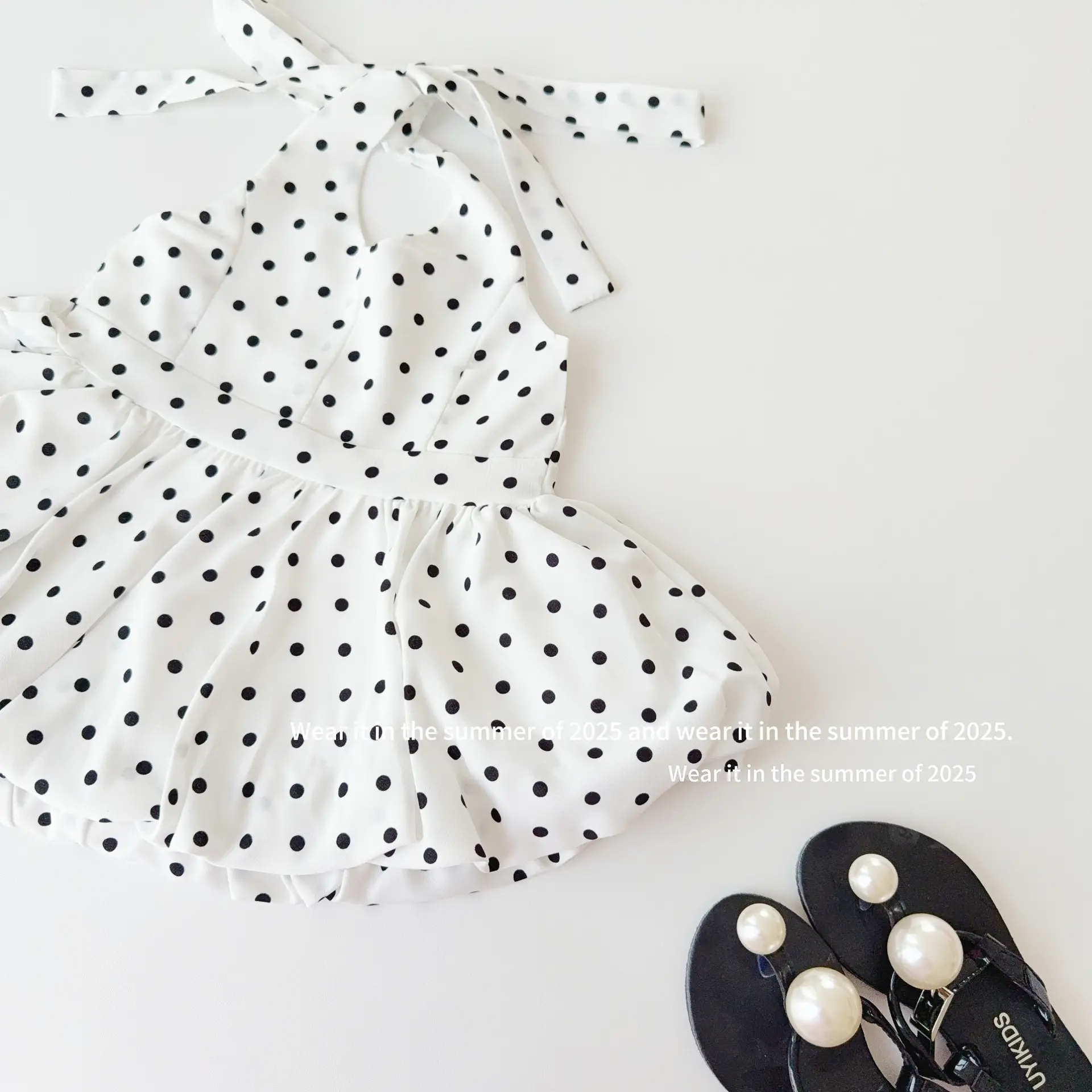 Girls Flower Bud Fluffy Lotus Leaf Edge Polka Dot Vest Dress Sleeveless Hanging Neck Vest Top Girl Fashion Dress