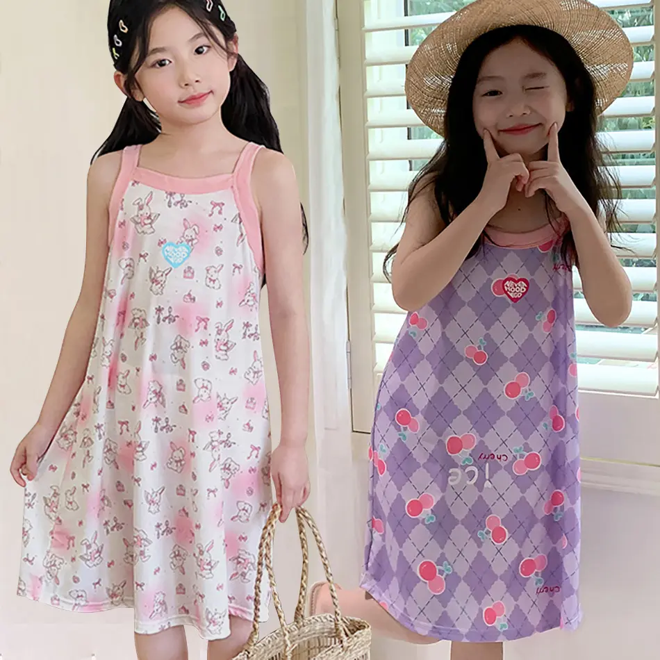 2025 Girls Summer Dress Kids Sleeveless Strappy Beach Party Casual Sundress Fashionable Children Casual Outfit Clothing