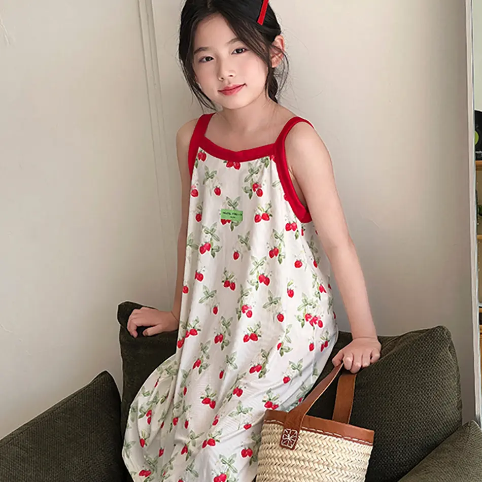 2025 Girls Summer Dress Kids Sleeveless Strappy Beach Party Casual Sundress Fashionable Children Casual Outfit Clothing