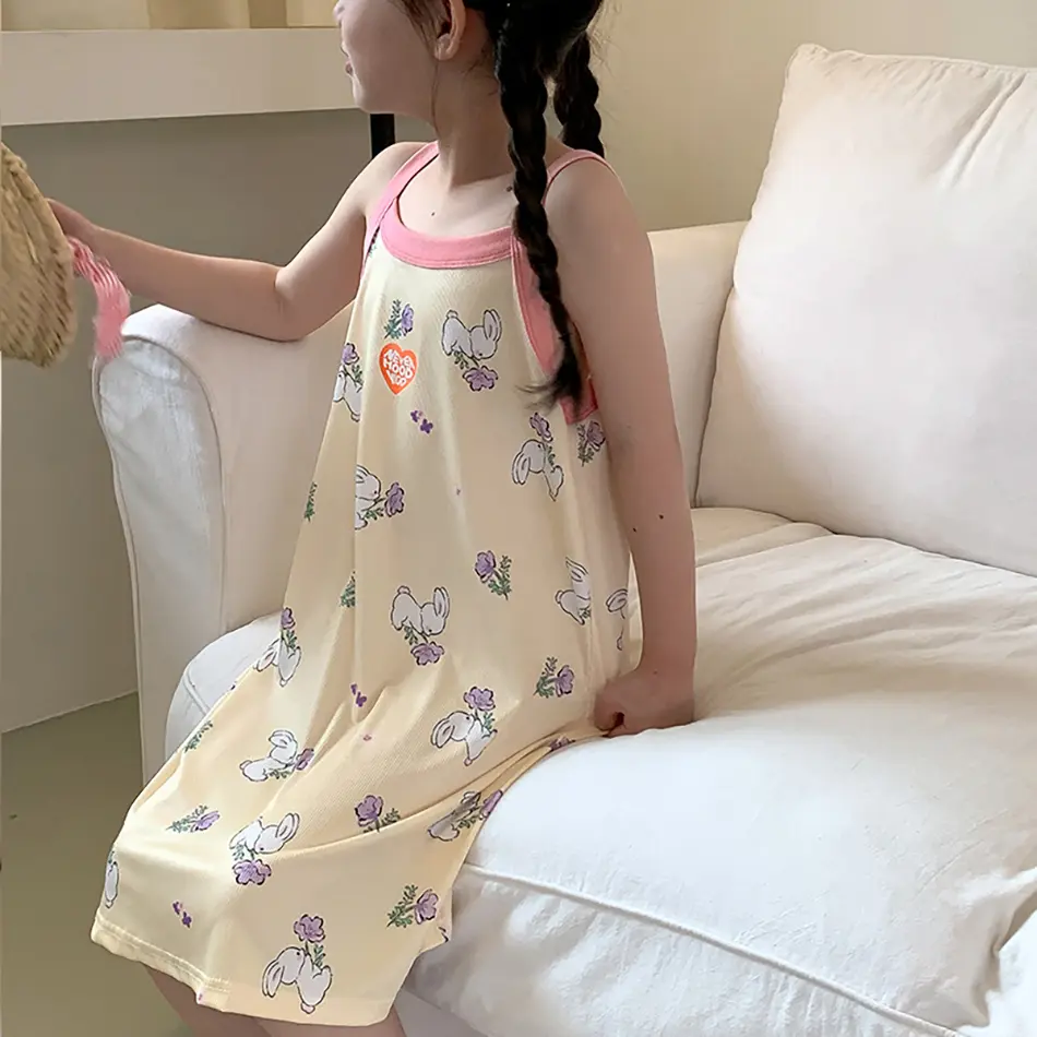 2025 Girls Summer Dress Kids Sleeveless Strappy Beach Party Casual Sundress Fashionable Children Casual Outfit Clothing