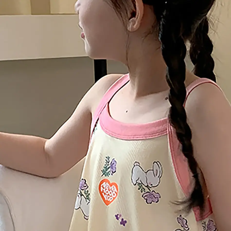 2025 Girls Summer Dress Kids Sleeveless Strappy Beach Party Casual Sundress Fashionable Children Casual Outfit Clothing