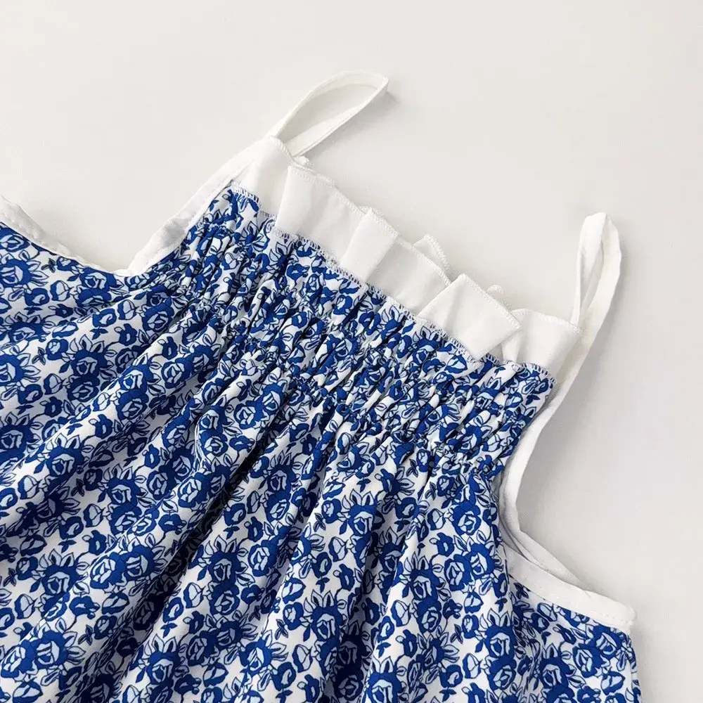 Girls Fashion Korean Version Clothes Flower Print Strappy Princess Dress 1 Pc 3-7 Years Kids Summer Casual Cute Wear