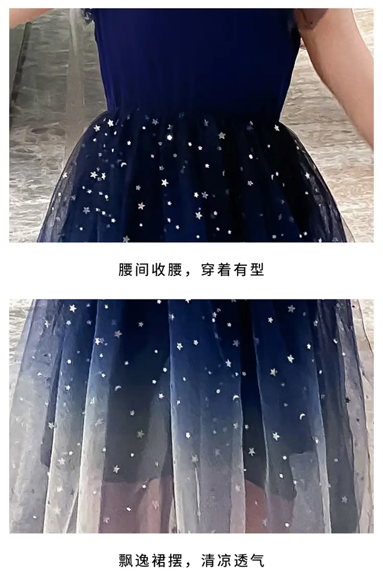 2025 Summer Teen Girl Princess Kids starry Dresses Sleeveless Vestidos Clothes mesh lace layers star costume 6 8 9 10 12 14 Year