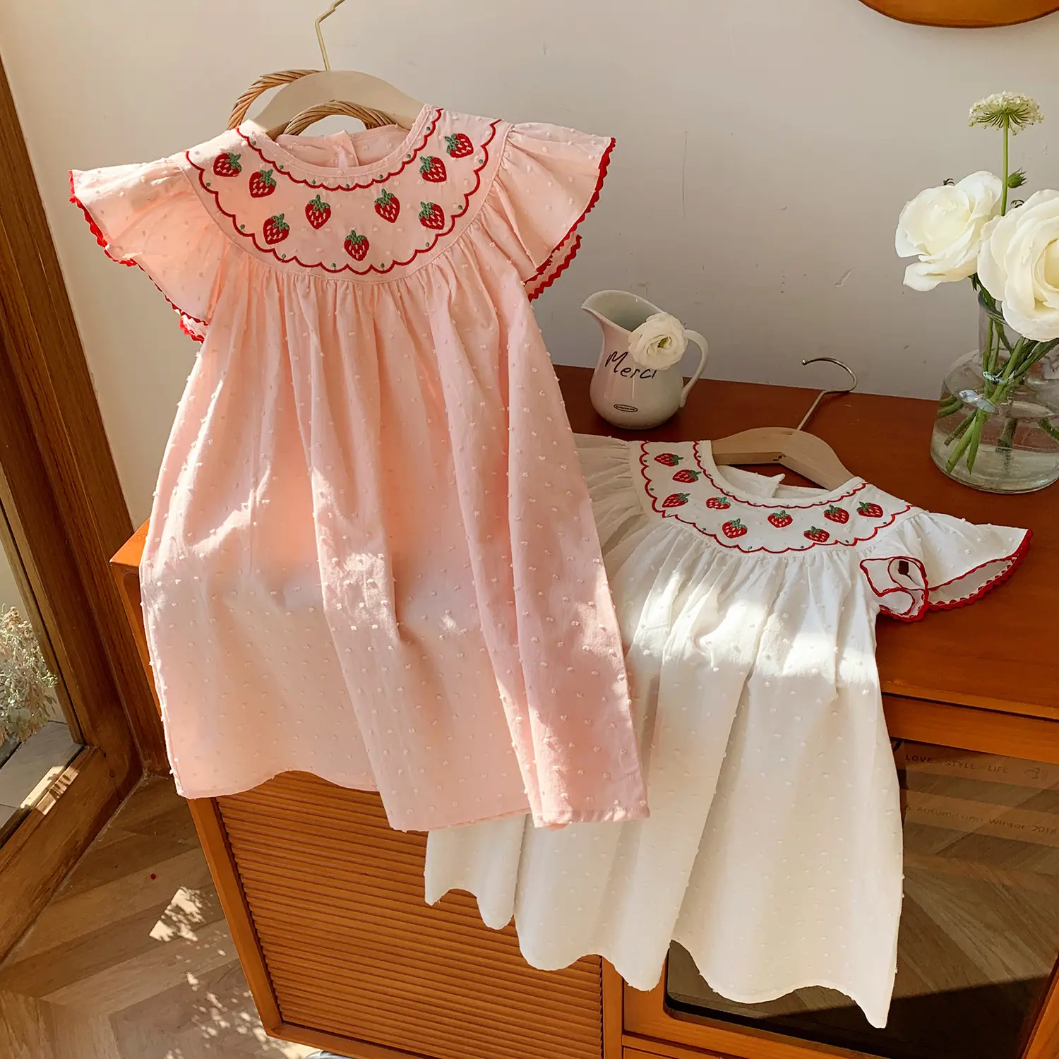 2-8T Toddler Kid Baby Girl Summer Clothes Short Sleeve Strawberry Print Embroidery Infant Girls Dress Princess Dresses Outfit