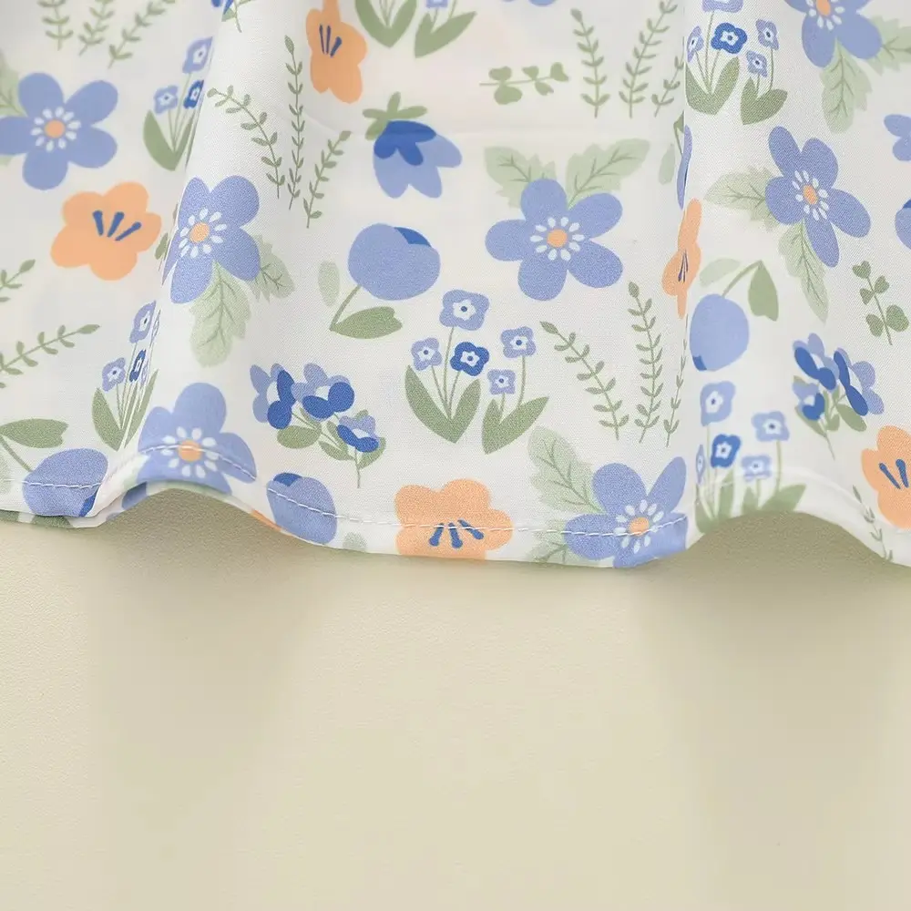 Humor Bear  Girls Dress Lace Round Neck Flying Sleeve Flower Printing Dress Children's Costume