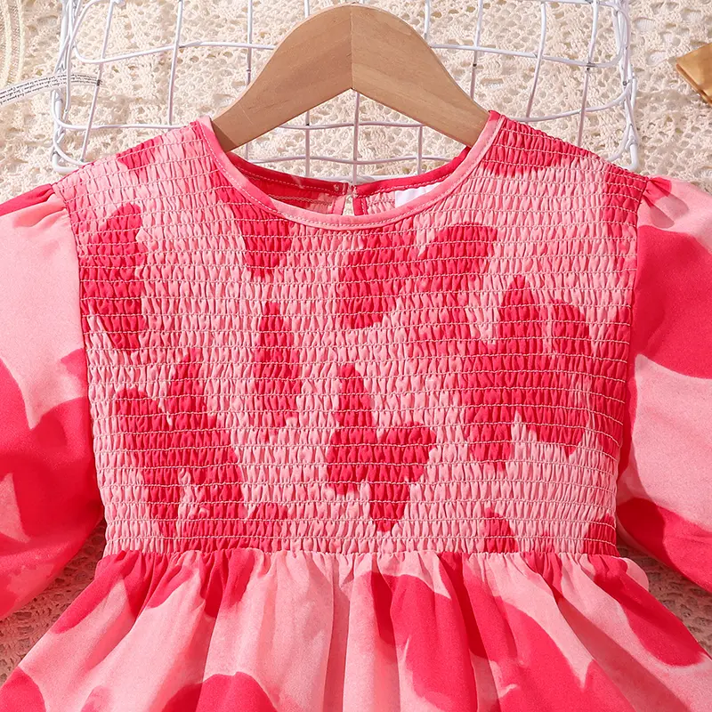 Girls Princess Dress Summer Pink Butterfly Printed Shirred Bubble-Sleeve Sweet Style Kids Dress Tween Girls Pageant Party Dress