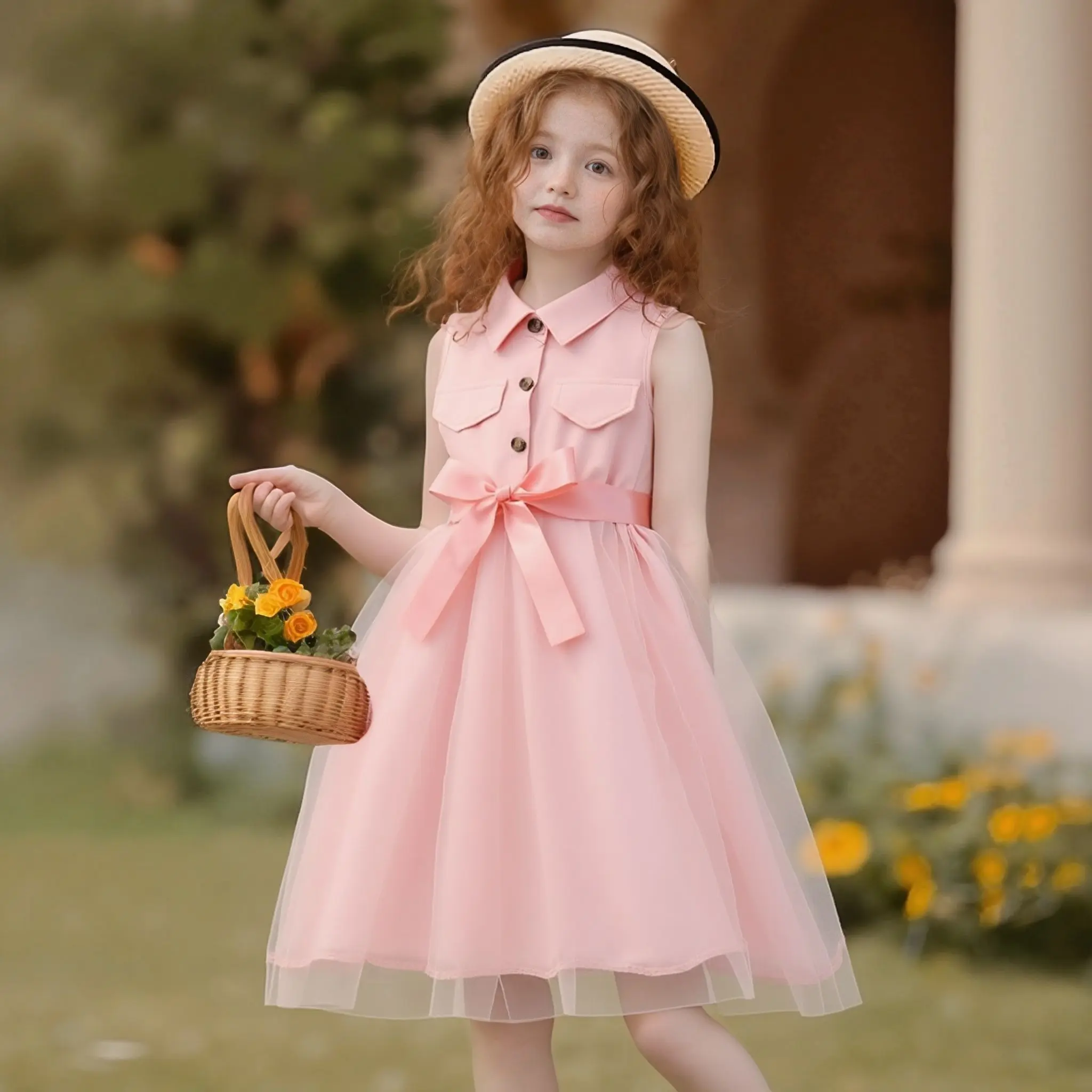 Kids Girl Dress Summer Khaki Children Costume Sleeveless Fashion Casual Vacation Girls Princess Dress 3 4 5 6 7 8 9 10 11 12 Yrs