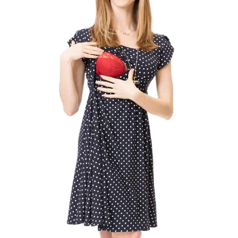 Summer Pregnant Women Casual Comfortable and Skin-friendly Dresses Dot Printed Short Sleeved Breastfeeding Dress