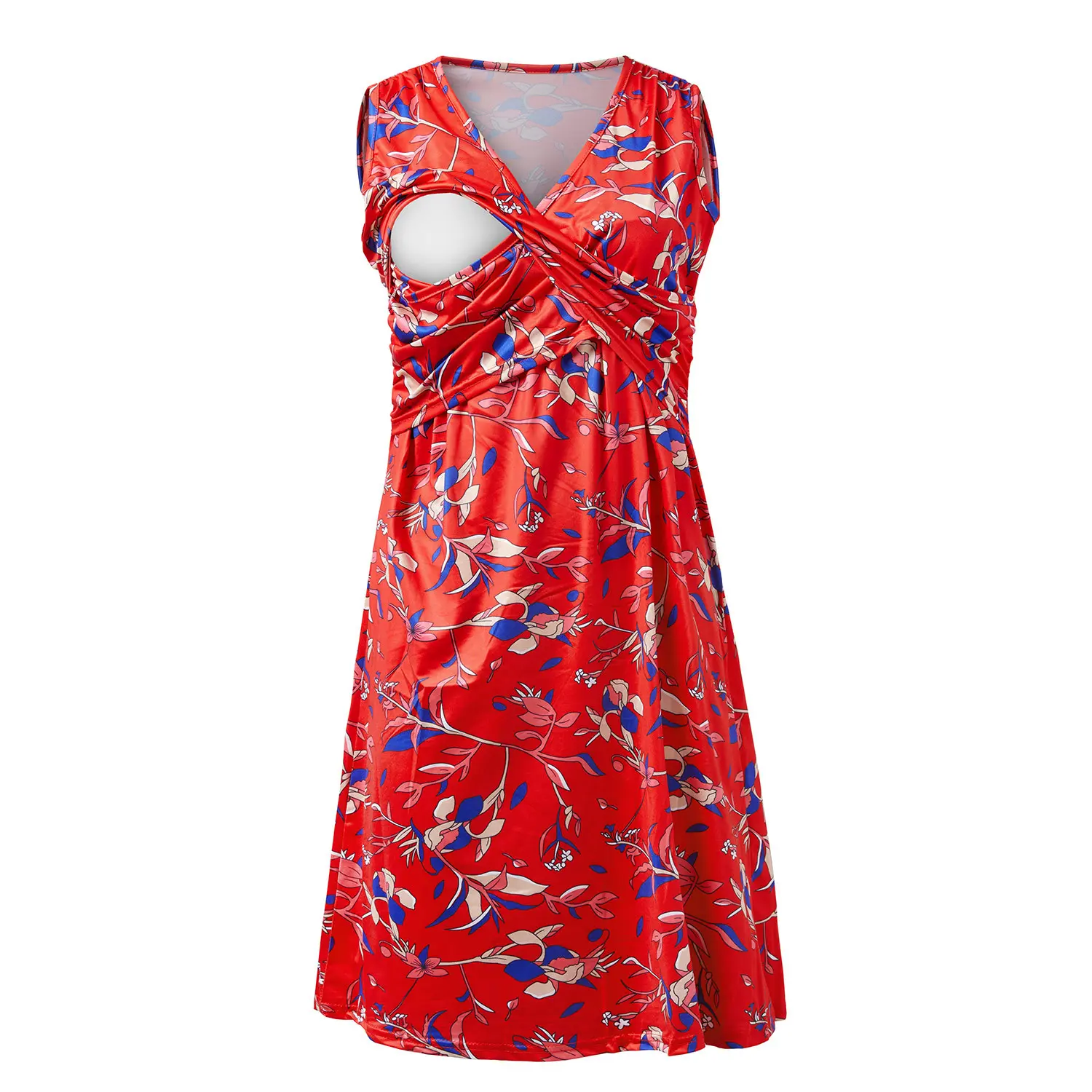 Maternity New Maternity Dresses Breastfeeding Women Nursing Dresses Summer Printed Sleeveless V-Neck Chest Cross Nursing Dresses