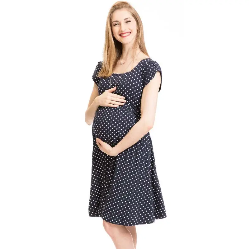 Summer Pregnant Women Casual Comfortable and Skin-friendly Dresses Dot Printed Short Sleeved Breastfeeding Dress
