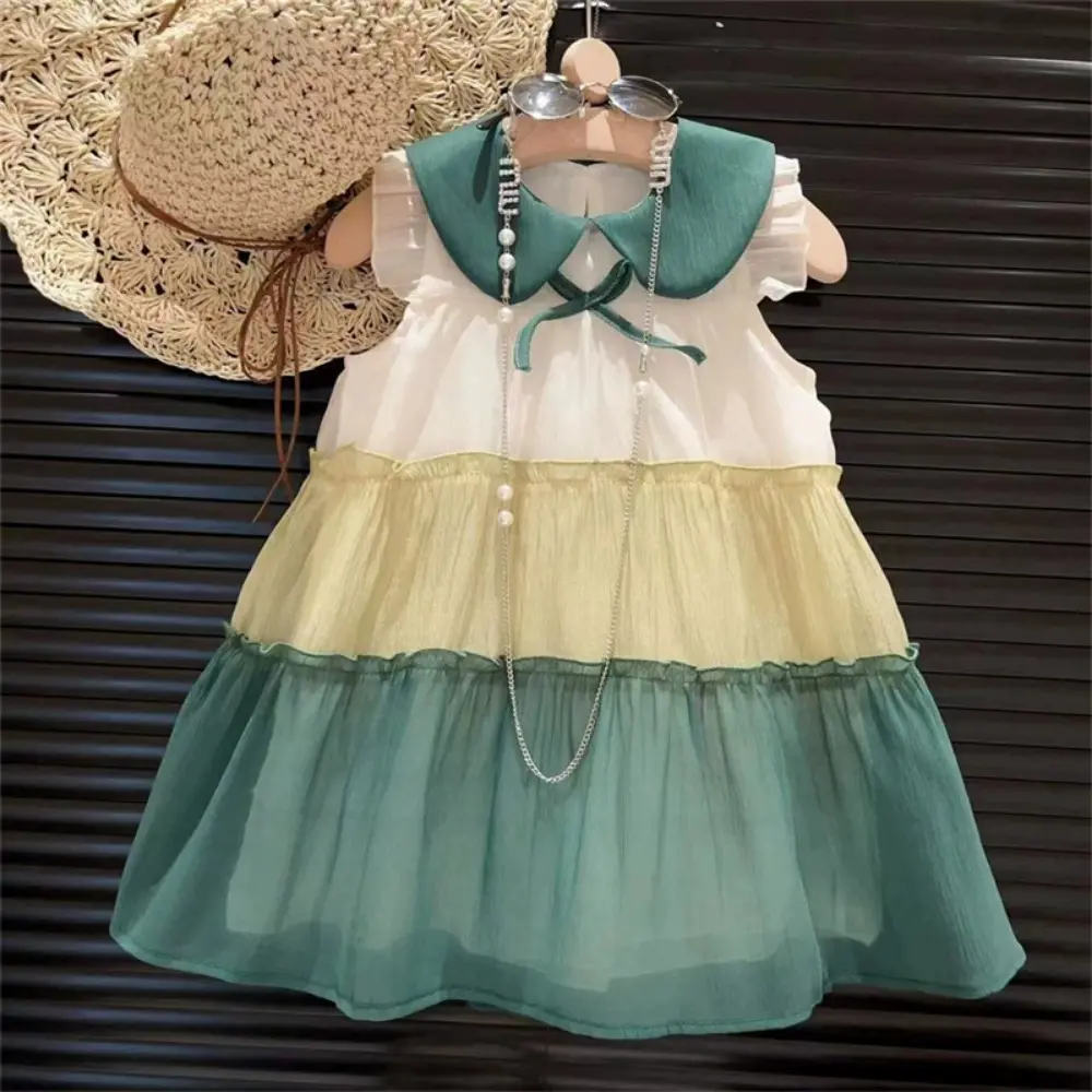 Bear Leader Baby Girl Princess Dresses Summer Bow Sleeveless Mesh Dress 2-6 Years Kids Clothing Multilayer Lace Kids Clothes