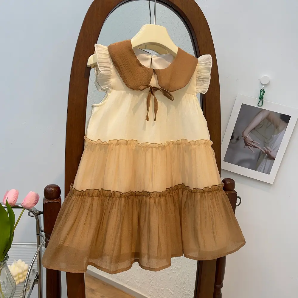 Bear Leader Baby Girl Princess Dresses Summer Bow Sleeveless Mesh Dress 2-6 Years Kids Clothing Multilayer Lace Kids Clothes