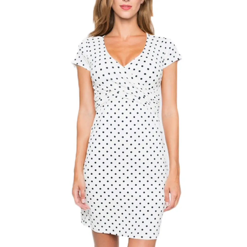 Maternity Dresses Nursing Dresses Summer Polka Dot Print Short Sleeve V-Neck Maternity Breastfeeding Dresses Maternity Dresses