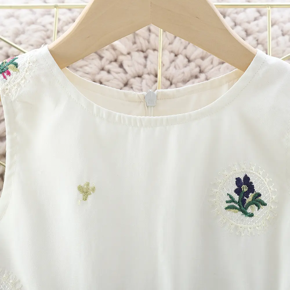 Humor Bear Summer Kids Clothes Refreshing Floral Embroidered Vest Casual Cool Sleeveless Princess Dress Girl Clothing