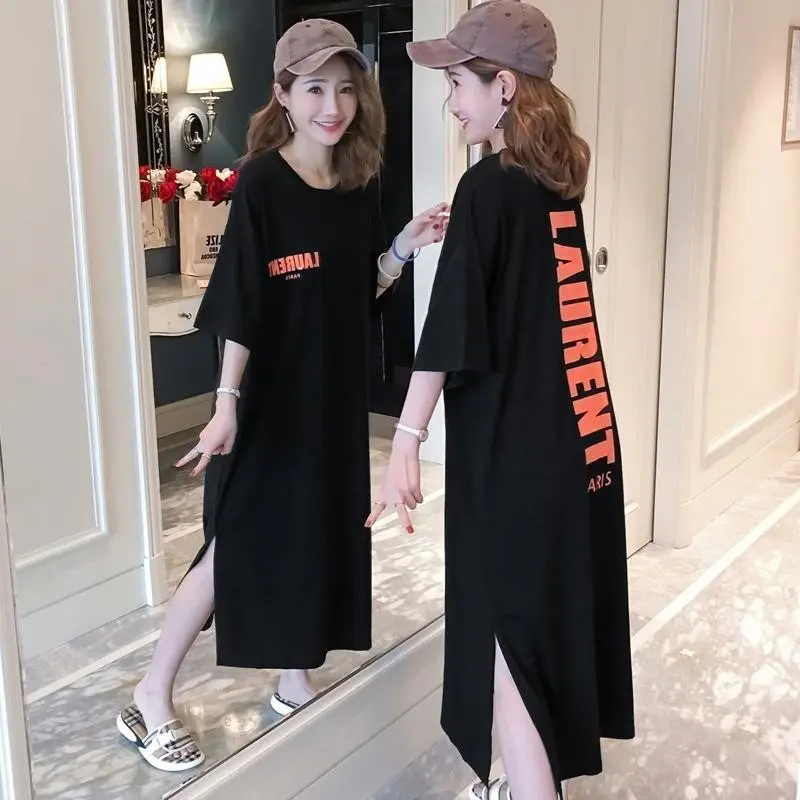 Summer Loose Europe and The United States Trend Print Casual Comfortable Short-sleeved Round Neck Women Pregnant Dress