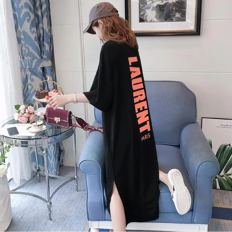 Summer Loose Europe and The United States Trend Print Casual Comfortable Short-sleeved Round Neck Women Pregnant Dress