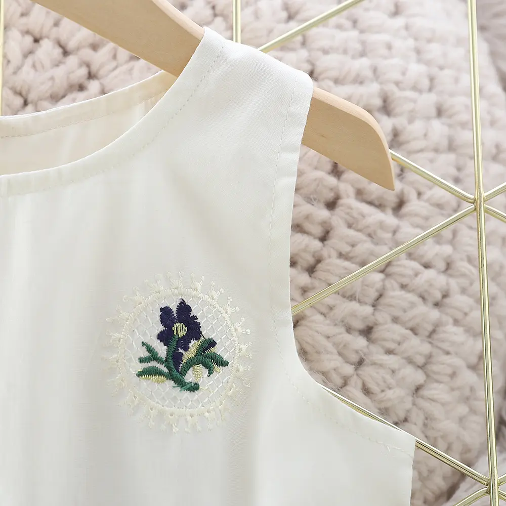 Humor Bear Summer Kids Clothes Refreshing Floral Embroidered Vest Casual Cool Sleeveless Princess Dress Girl Clothing