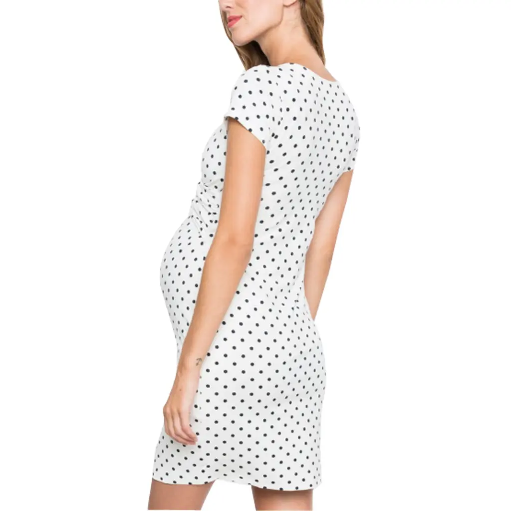 Maternity Dresses Nursing Dresses Summer Polka Dot Print Short Sleeve V-Neck Maternity Breastfeeding Dresses Maternity Dresses