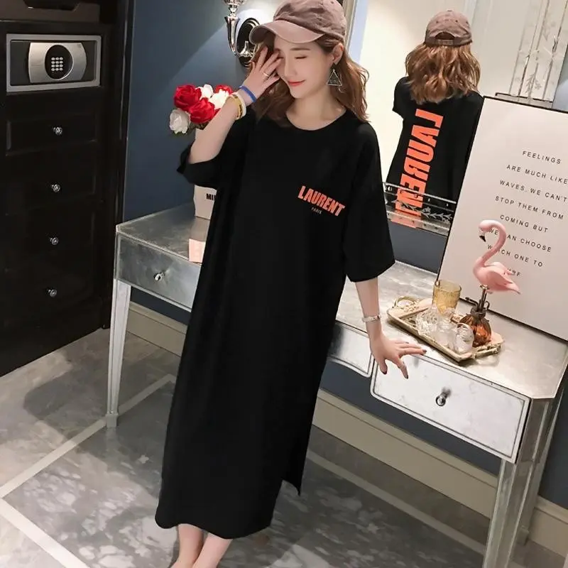 Summer Loose Europe and The United States Trend Print Casual Comfortable Short-sleeved Round Neck Women Pregnant Dress