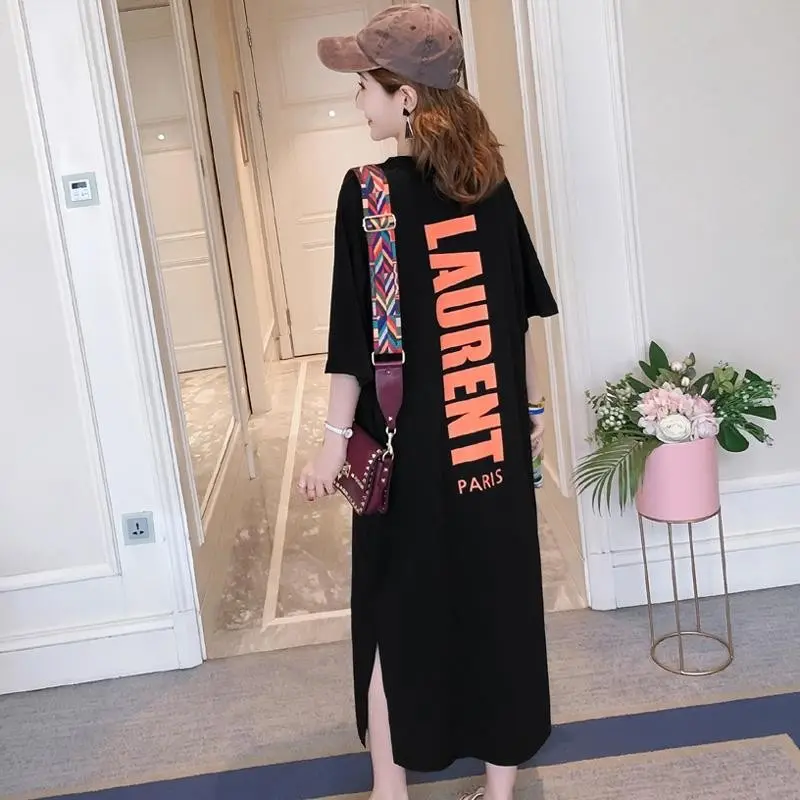 Summer Loose Europe and The United States Trend Print Casual Comfortable Short-sleeved Round Neck Women Pregnant Dress