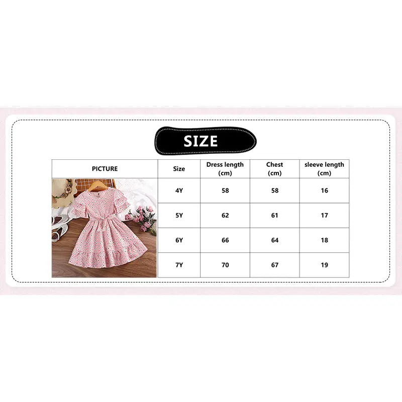 Princess Dress For Kids 4-7 Years Summer Floral Ruffled Short Sleeve Pink Girls Dress Sweet Fashion Classic Baby Girl Dress