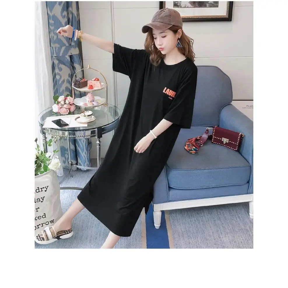 Summer Loose Europe and The United States Trend Print Casual Comfortable Short-sleeved Round Neck Women Pregnant Dress