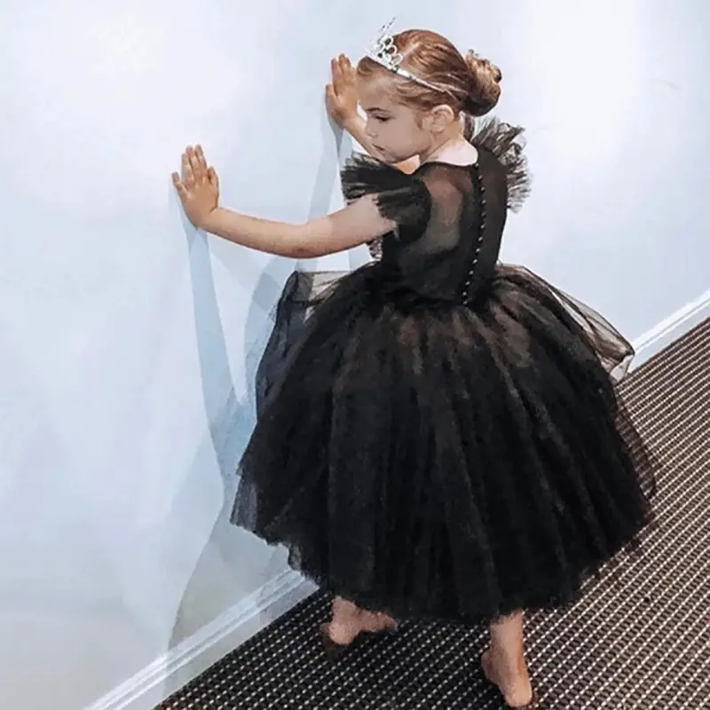 2025 New Summer Girls Dress Elegant Fashion Little Princess Dress Long Tulle Kids Lace Wedding Ceremony Dresses For 2-10 Years