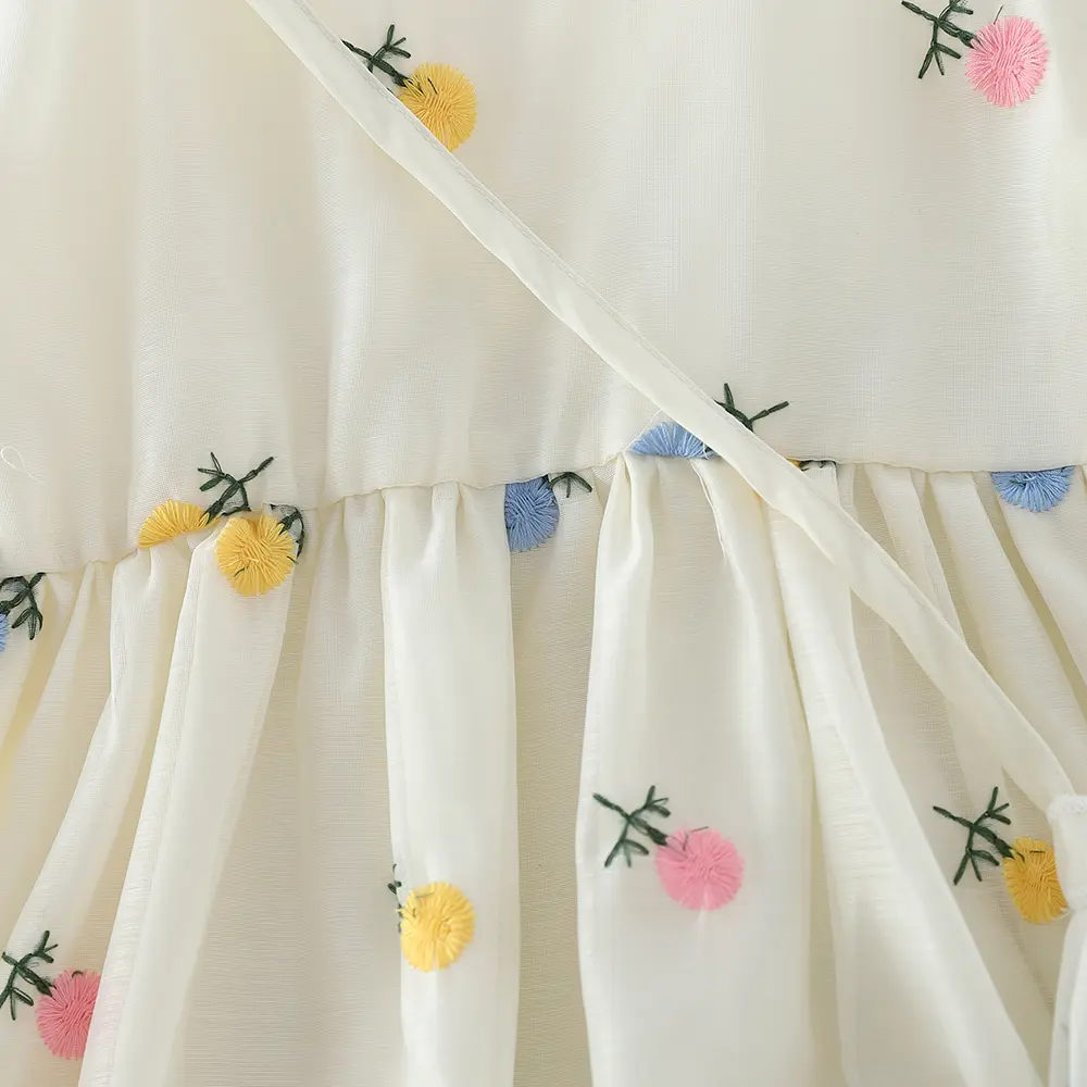 Humor Bear Kids Clothing Flower Embroidered Dress With Puffed Sleeves + Crossbody Bag Girls Princess Dress For 3-7Y