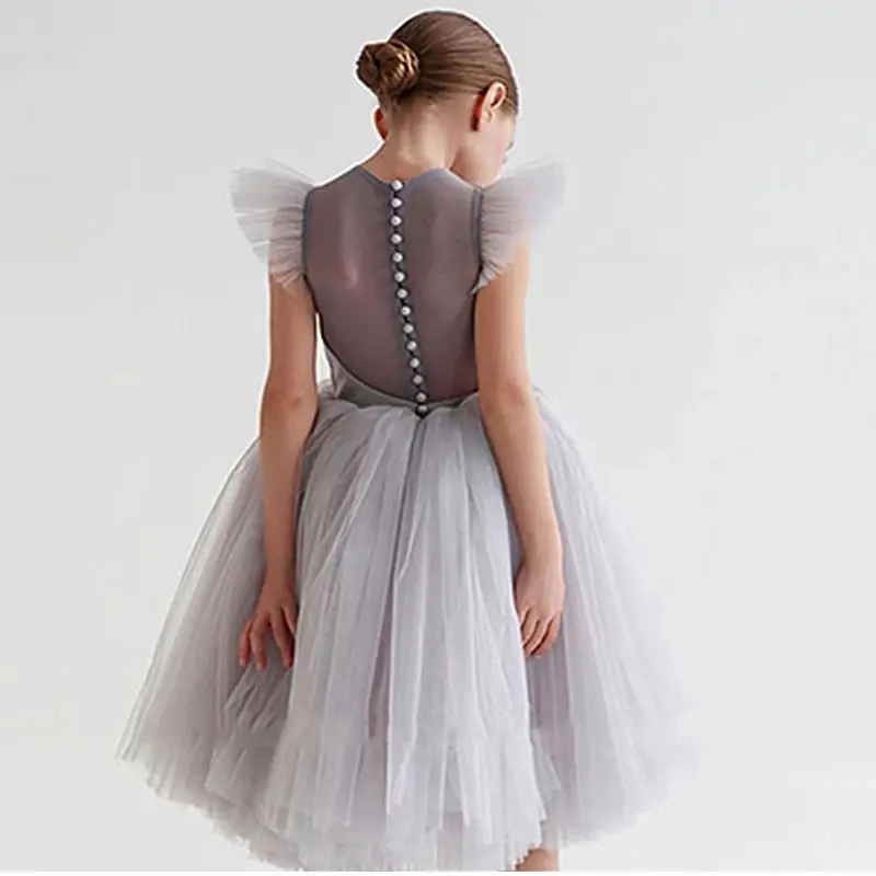 2025 New Summer Girls Dress Elegant Fashion Little Princess Dress Long Tulle Kids Lace Wedding Ceremony Dresses For 2-10 Years